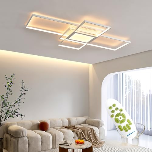 SXQYSM LED Deckenleuchte Wohnzimmer Modern – Rechteckig Deckenlampe Dimmbar mit Fernbedienung, Große Wohnzimmerlampe Decke für Esszimmer & Schlafzimmer (weiß, 140cm)