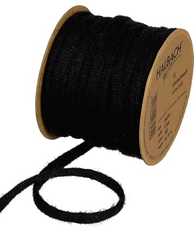 Halbach Veganer Woll-Strickschlauch, 8 mm x 15 m, schwarz | Ringelband aus 100 % Baumwolle mit Öko-Tex zertifizierung, Baumwoll-Raffia zum Ringeln und Einpacken von Geschenken