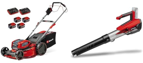 Einhell Professional Tondeuse à Gazon sans Fil GP-CM 36/52 S Li BL (4x5,2Ah) Power X-Change (36V, brushless, 52cm) 4 Batteries 5,2 Ah et 2 Chargeurs Doubles + Souffleur sans Fil GP-LB 18/200 Li E