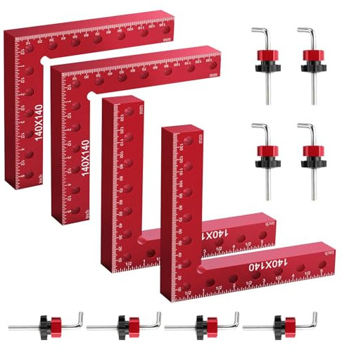 90 Grad Positionierwinkel Klemme, 4 Stück 90 Grad Winkelspanner Holzbearbeitungswerkzeuge Zimmermannswinkel für Holzbearbeitung, Heimwerken, Handwerk (Rot)