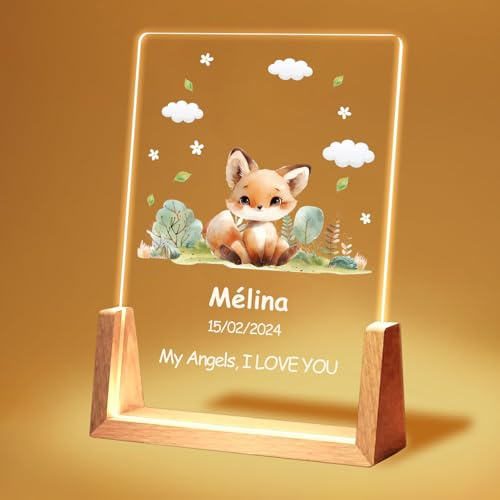 Fallover Personalisiert Nachtlicht Kinder mit Wunschnamen, LED Lampe für Kinderzimmer, Mit Niedlichem Tiermotiv als Geschenke Baby zur Taufe, Geburtstag, Ostern, Jungen Mädchen Babygeschenke Style 17