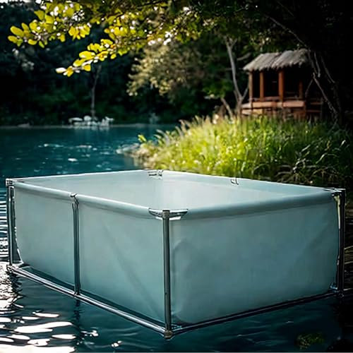 Moubhjd Aquariumbecken,Fischteich aus PVC Segeltuch mit Stahlrahmen,Zierschwimmbecken für Aquarien mit Ablassventil,Zuchtwassertank für Koi,Goldfische,Fischteich im Freien(Größe:L100xW100xH50cm)