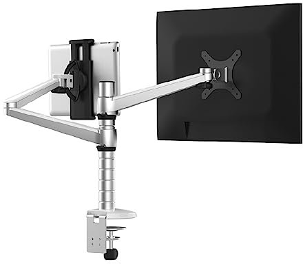 JEQGDLUI Sujeción de Escritorio Soporte de PC de Brazo Doble Ajustable en Altura de Movimiento Completo + Soporte de Monitor de Brazo único Soporte de Tablet PC