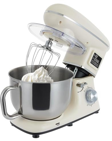 Robot da cucina 1500 W, 6,2 l, compatto con display LCD e 6 + 1 velocità, robot da cucina universale per la preparazione di pane, pizza e molto altro in piccoli spazi (bianco)