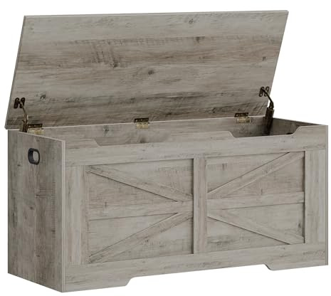 Hzuaneri Baul Almacenaje 100 cm, Banco Almacenaje con 2 Bisagras, Puff Almacenaje, Banco Zapatero, 40 x 100 x 48 cm, para Pasillo Dormitorio Salón, Gris SB03405X
