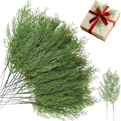 Kinisty Künstliche Tannenzweige Weihnachten Kiefernzweige, 100 Stück Kunstzweig Kiefernnadeln Grüne Künstliche Pflanzen Tannennadeln für DIY Adventskranz Girlande Weihnachtsverzierung