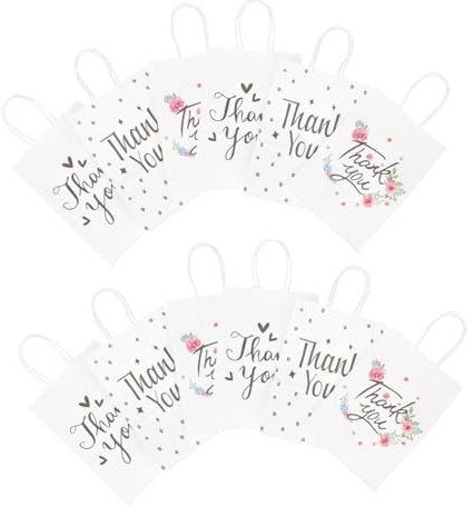 OUNONA 12 Stück Kraftpapier Geschenktüten mit Henkel Robuste Thank You Papiertüten für Hochzeit Party und Geburtstag Praktische Kleine Geschenkbeutel für Süßigkeiten und Kleine