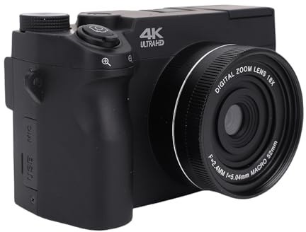YUEHISY Cámara Digital 4K, Cámara sin Espejo de Lente Dual de 75MP HD con Pantalla de 3X Zoom Digital de 3 Pulgadas, para Viajar por Fotografía (Black)