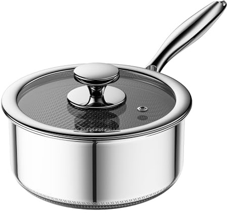 ZEROPAN Kochtopf mit Deckel Hybrid 16cm/1.1L, Stielkasserolle Induktion Antihaft, Kühl bleibender Griff, Spülmaschinenfest, PFAS, PFOA und PTFE Frei, Ofenfest bis 260 °C, Geeignet für Alle Herdarten