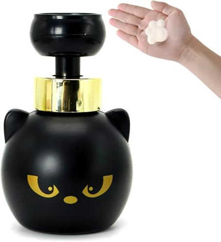 Skummande tvåldispenser, söt svart katt tassavtryck plast skum tvålpump med pump, kattälskargåva, påfyllningsbar handtvätt dispensrar för badrum kök bänkskiva