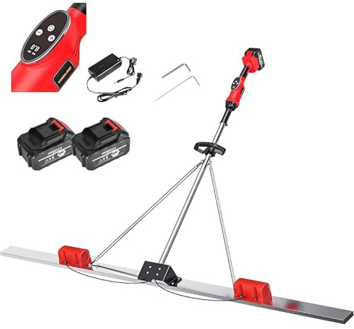 Vibratore Professionale Per Calcestruzzo 6000RPM, Motore Brushless Doppio, Batteria 25000mAh, Display Intelligente, Livellatrice In Acciaio Per Pavimenti E Vialetti(1Battery,180CM)