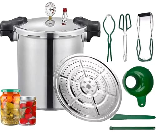 Pressure Cooker with Cooking Rack and Safety Valve - High Capacity for Canning on Natural Gas and Open Flame