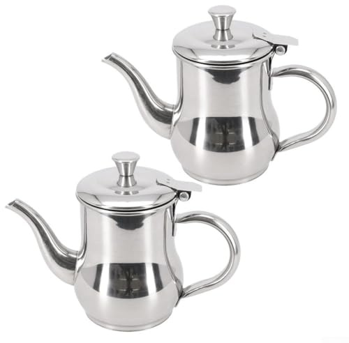 Niceminiwall Stainless Steel Oil Can for Kitchen Cooking - Leak-Proof Curved Spout, Large Pouring Design, All-Steel Handle, Compatible with Induction(2pcs)
