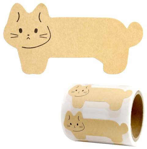 Cute Cat Name Stickers 2 Rolls Blank Brown Kraft Full Adhesive Sticky Notes 240 Pcs Writable Sealing Sticker Labels for Jars Lids Food Containers Canning BottlesGift Baking Packaging (Small cat)