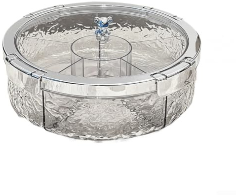 Oniissy Bandeja acrílica de 5 compartimentos con diseño de corte de cristal y cámara de hielo - para alimentos fríos, frutas, verduras, cócteles de camarones, salsas - plata (gris transparente)