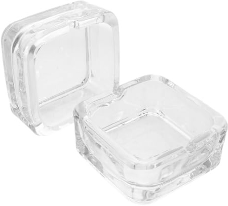 HAMPPLIES Cenicero de Vidrio Transparente Cuadrado 2 Piezas, Compacto Portátil para Sala de Estar, Oficina y Exterior, Decoración Minimalista Nórdica, Tamaño 9,4x9,4x4 Cm,