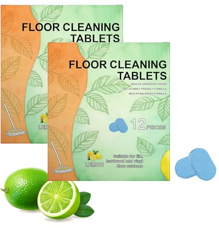 12 tabletas de limpieza de suelo con aroma a limón para aspiradoras húmedas en seco y robots, pastillas de limpieza para suelos de madera dura, laminados y azulejos, solución de limpieza profunda para