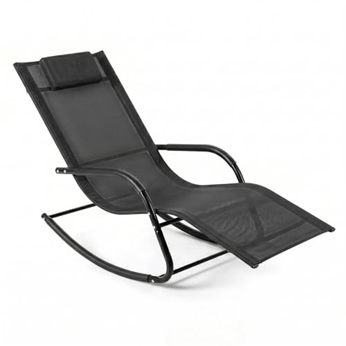 COSTWAY Schaukelliege, Sonnenliege mit Kopfstütze, Liegestuhl wetterfest, ergonomische Schwingliege, Gartenliege bis 160 kg belastbar, Relaxliege für Garten, Terrasse, Balkon (Schwarz)
