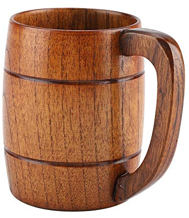 Bierkrug,Becher Natürliche Holz Bier Kaffee Tasse Retro Große Kapazität Rustikale mit Griff