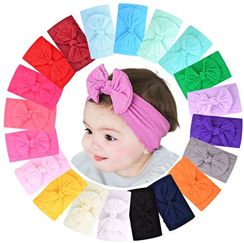 Jollybows 20 Stück Baby Mädchen Nylon Stirnbänder Turban Haarschleifen Haarband Elastisches Haarschmuck für Kinder Kleinkinder Säuglinge Neugeborene