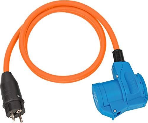 Brennenstuhl Camping CEE Adapterleitung mit Schutzkontakt-Stecker und CEE-Winkelkupplung inkl. Schutzkontakt-Steckdose (1,5m Kabel in Orange, 230V/16A, Einsatz im Außenbereich, Made in Germany)