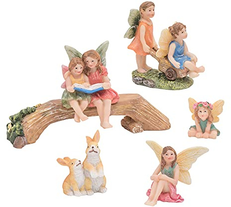 Pelle & Sol Set of 6 Mini Fairies Family Set - Outdoor Garden Figurines Statue Ornament Accessories, Waterproof Miniature Fairy Sculpture for Home Yard Lawn Patio Decoration