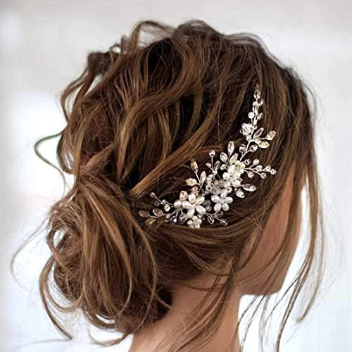 Prosy Brautschmuck mit Blumen-Haarkamm, silberfarben, Brautschmuck, Kristall, Haarschmuck, Strass, Blumen-Kopfschmuck für Damen und Mädchen