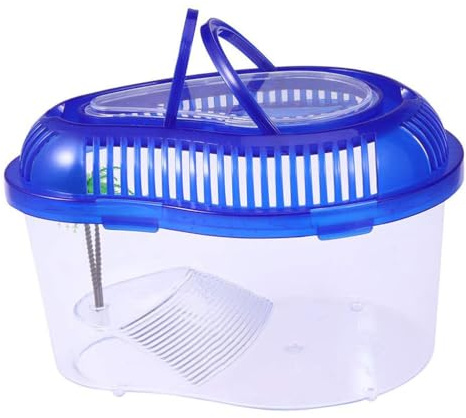 ULTECHNOVO Small Turtle Tank with Handle Cover and Drying Platform Portable Plastic Habitat for Hatchlings and Adults Travel Carrier with Spacious Water Area