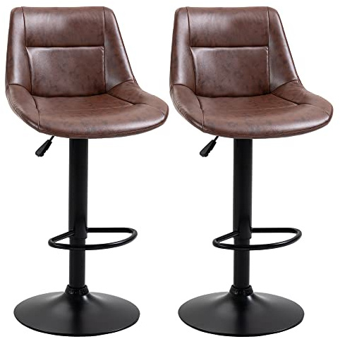 HOMCOM Tabourets de Bar Vintage Repose-Pied Lot de 2 Marron Effet Vieilli