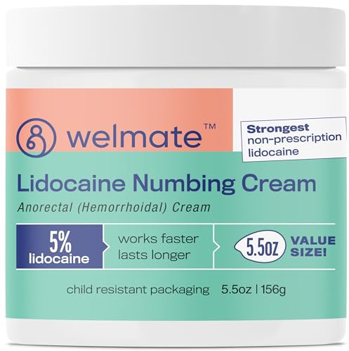 WELMATE 5% Lidocaine Hemorrhoid Relief Cream, Maximum Strength Anorectal Cream, 5.5 oz