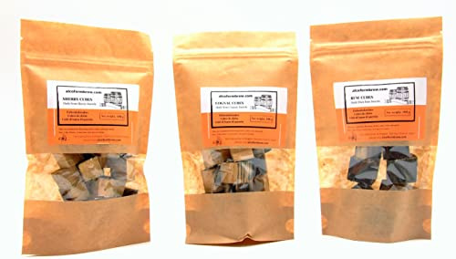 Eichenwürfel 3er-Pack – Sherry, Cognac & Rum – je 100g – Fassgereifte Holzchips für Alkohol- und Getränke-Reifung