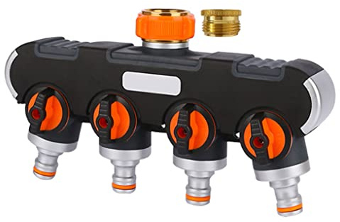 4 Wege Verteiler Wasser, 3/4 Zoll und 1/2 Zoll 4 Wege verteiler Wasser mit Wasserhahn Adapter,Wasserdurchfluss regulier- und absperrbar, zu Gartenbewässerung,Waschen