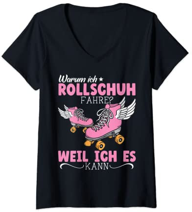 Damen Rollschuhe | Roller Girl | Roller Skates | Rollschuh Mädchen T-Shirt mit V-Ausschnitt