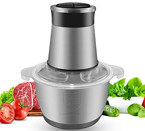 Mini Kitchen Food Blender Chopper: Small Electric Mixer Processor w/ 2l Foods Capacity Bowl Meat Mincer 2 Speeds 4 Bi-Level Blades 350w Processor- for Meat Onion Vegetable Nut