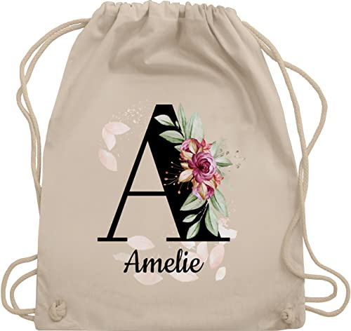 Turnbeutel Rucksack - Buchstabe anpassbar mit Name I Geschenk Initialen - Unisize - Naturweiß - jga beutel blumen stoffbeutel schule personalisierte buchstaben a beuteltasche kita tasche