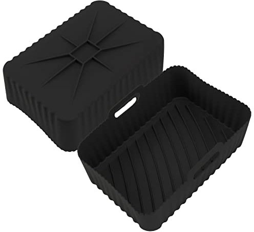 Silicone Air Fryer Liners Ninja, Air Fryer Accessories for Ninja Foodi Dual Air Fryer AF300UK, AF400UK, Reusable Silicone Air Fryer Basket，Rectangular Baking Tray Dual Inserts Basket,2Pcs
