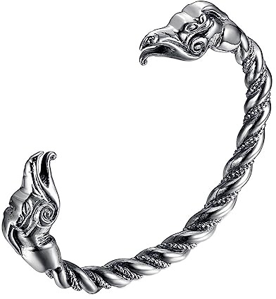 TQWSVUM Wikinger Rabe Armband - Edelstahl Herren Armband mit gedrehten Rabenköpfen - Norrene Odin Rabe Tier Amulett Verstellbares Armband Schmuck Geschenk