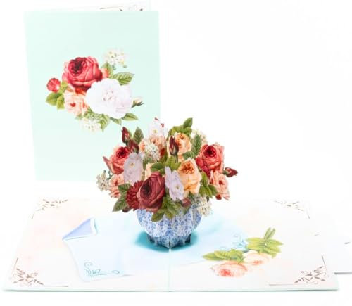 Premium Handmade 3D Karte - Inkl. Umschlag| Pop Up Karte Blumen, Besondere Geburtstagskarte 3D – Papier Blumenstraß ideal für Frau, Freundin & Mutter (Birthday Card, Gute Besserung, Danke, Frauen)