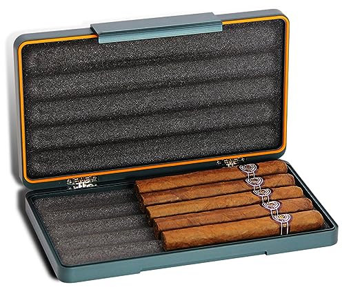 RIDAEX Leichter und dünner Aluminium-Zigarren-Humidor, tragbare Aufbewahrungsbox aus Aluminium-Magnesium-Legierung mit 5 Positionen. Alkoholische Zigarren sind tragbar