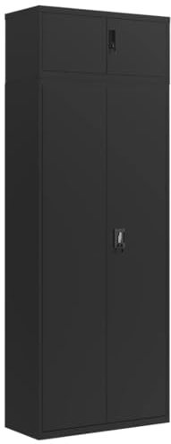 vidaXL Aktenschrank, Büroschrank mit 4 Einlegeböden, Abschließbar Metallschrank Schrank mit Tür, Aufbewahrungsschrank Büromöbel, Schwarz Stahl