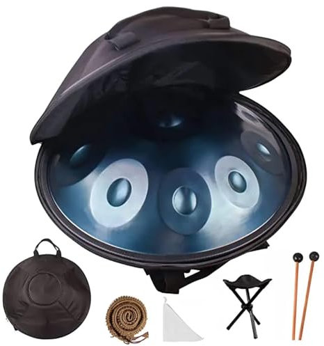 Homesally 9/10/12-Ton Handpan Drum Instrument, 440Hz, D-Moll, Schwarz, mit Tragtasche, 2 Drumsticks, Handpan-Ständer, etc.