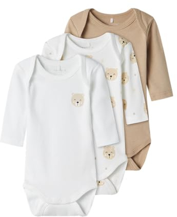 NAME IT NBNBODY 3P LS Bear Noos Body de Manga Larga, Oxford Tan, 98 Bebé Unisex