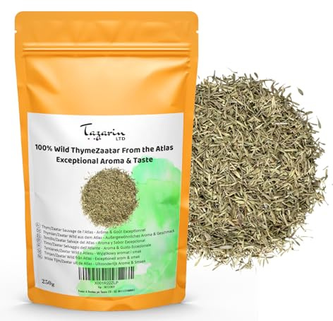 250g Thym/Zaatar Sauvage - Thym Séché - Arôme & Goût Exceptionnel - 100% Naturel, Pur et Sans Additifs - Tazarin Ltd
