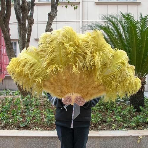 Abanico grande de plumas de avestruz, 13 barras, plumas esponjosas, abanico plegable para carnaval, fiesta, escenario, ópera, accesorios decorativos, verde oliva, 2 piezas
