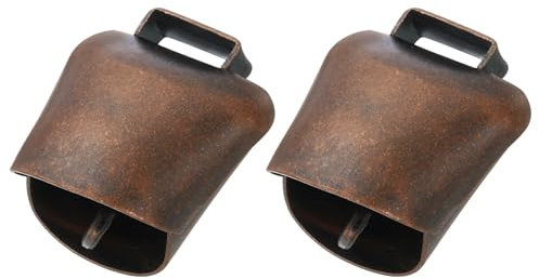 PATIKIL 1,5 x 2,8 x 1,5 Zoll Mini-Kuhglocken, 2 Stück Eisen Vintage-Stil Metall Festliche Glocke, Kuhglocken Großhandel für Tier-Anti-Verlust, Rote Patina