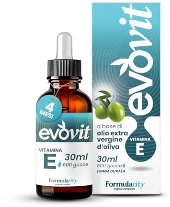 EVOVIT VITAMINA E - 4 Mesi di Fornitura-In Olio Extravergine d'Oliva Italiano-Integratore Naturale Tocoferolo 60mg/90UI Massimo Assorbimento Antiossidante, Anti-aging per Pelle, Capelli- Made in Italy