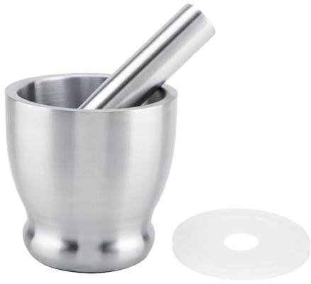 Janasiba Juego de mortero y mortero grande de acero inoxidable para y píldoras con tapa protectora para la cocina o para moler hierbas