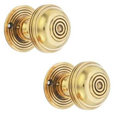 Infinity Decor Aged Brass Bloxwich Reeded Mortice Rim Door Knobs 50mm Pull Handles Pair - for Interior & Exterior Doors
