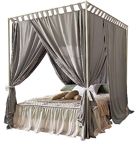 Gemütliches Betthimmelbett mit 4 Ecken, Himmelbett, Pfostenstangen mit Vorhang, Moskitonetz, Bettvorhanghalterungen, lackiertes Eisen, Twin