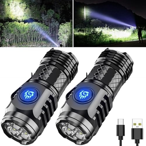 Hislaves Three Eyed Monster Mini Flash Super Power Flashlight, Rechargeable Pocket LED Torch, Waterproof High Lumen EDC Flashlight for Outdoor and Emergency Use (Black 2pcs)
